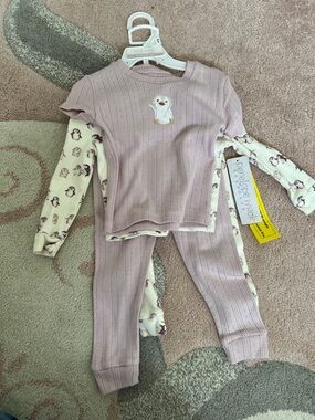 Penelope Mack Mauve Knit Two-Piece Pajama Set with Penguin Details